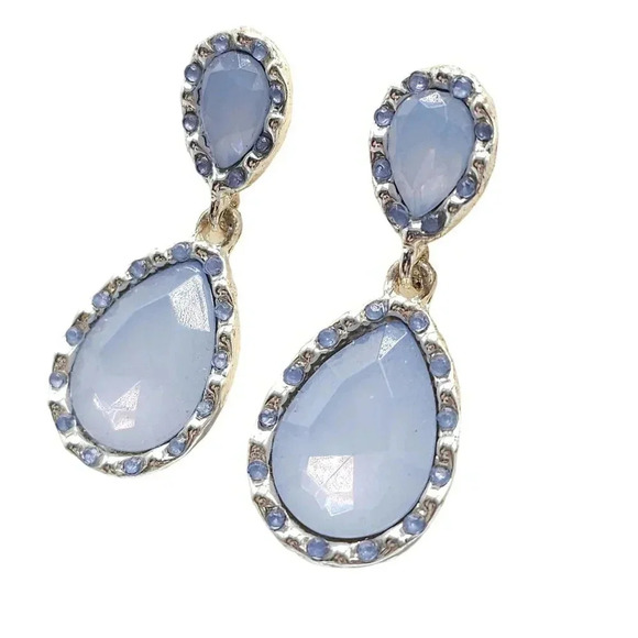 Style & Co Blue Acrylic Rhinestone Teardrop Dangle Drop Earrings Retro - Picture 2 of 4